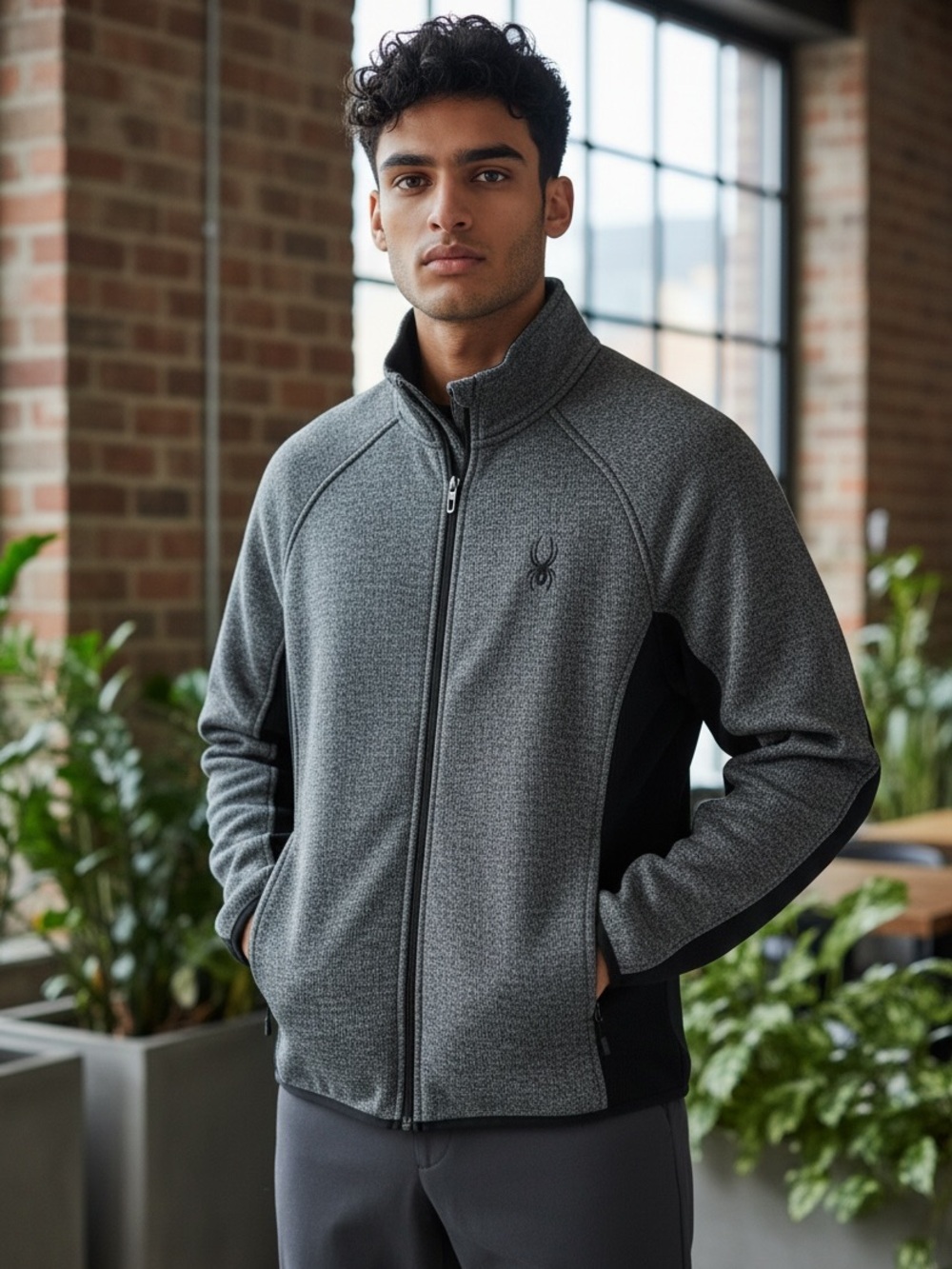 Spyder Men's Knit Fleece Lined Charcoal and Black Performance Jacket
